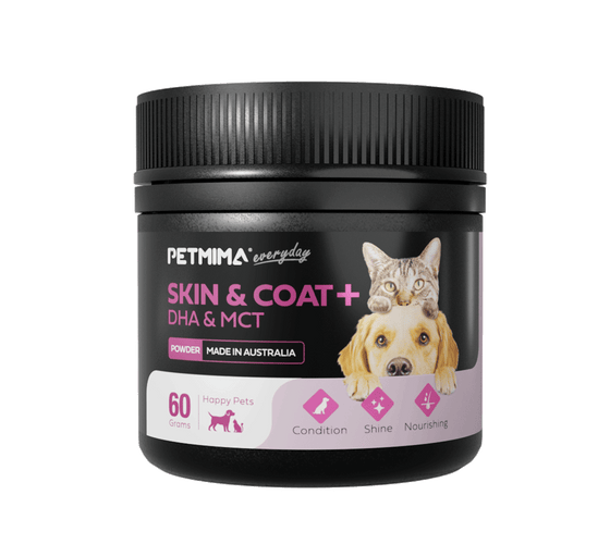 Skin and Coat supplement for dogs and cats restores skin health, maintains coat shine and soothes hotspots