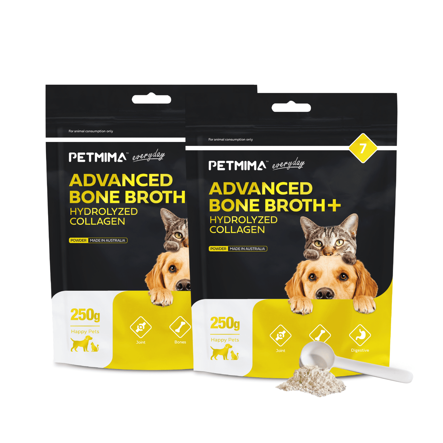 Petmima hydrolyzed collagen, beef bone broth and glucosamine for joint support and mobility in dogs and cats, two pouch