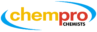 Chempro logo with colorful text on a black background