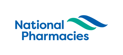 National Pharmacies logo with blue and green colors on a white background