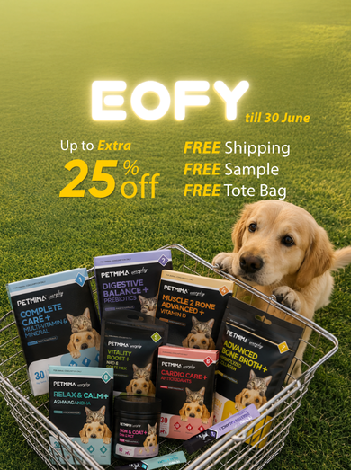 Petmima EOFY pet sales promotion for natural pet supplements and daily wellness support