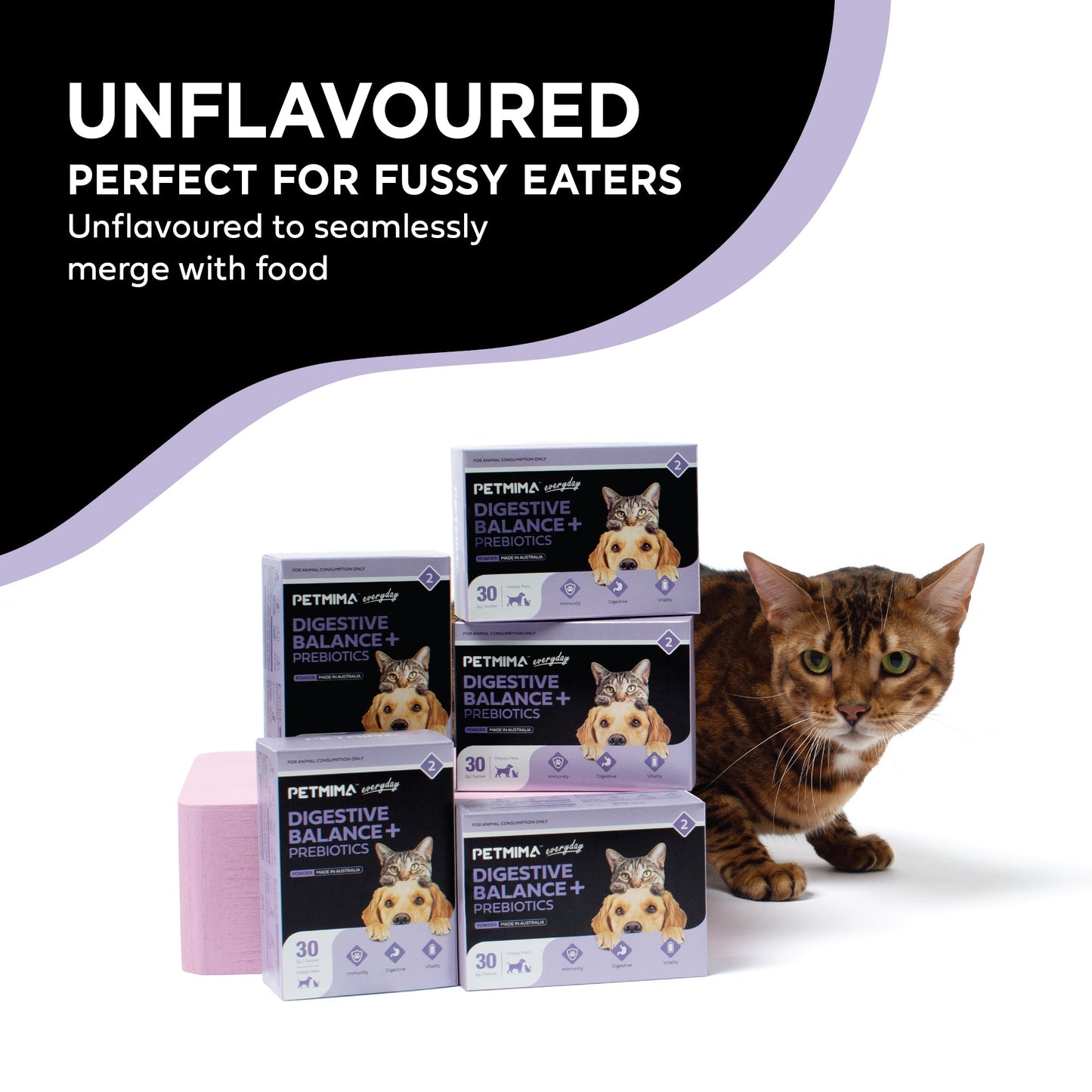 Petmima cat & dog probiotics with a cat unflavoured and perfect for fussy eaters.