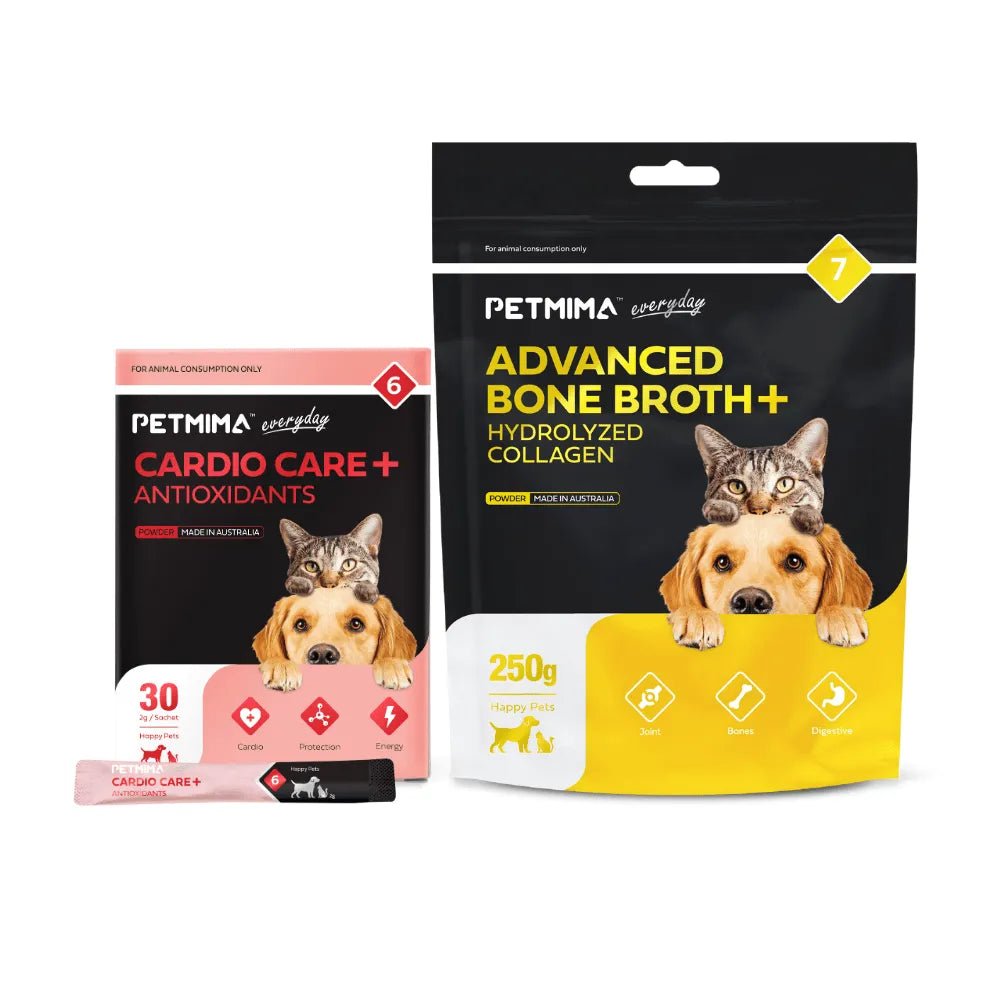 Petmima CoQ10, fish oil and vitamin E for heart health, plus hydrolyzed collagen and bone broth for joint support and mobility in dogs and cats