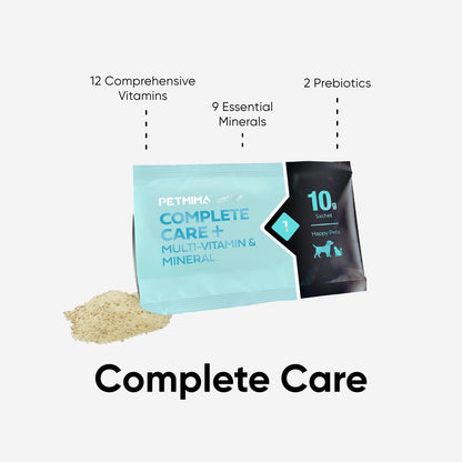 Sachet of Complete Care multivitamins, minerals, and prebiotics for dogs and cats