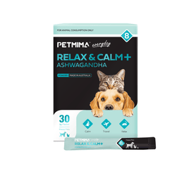 Petmina Relax & Calm + Ashwagandha supplement packaging for pets