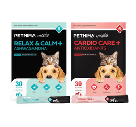PETMIMA Relax & Calm+ and Cardio Care+, premium dog calming products and healthy heart supplements for dogs and cats.