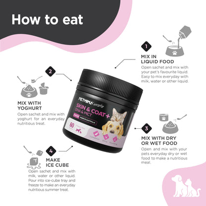 Petimima skin and coat supplements for dogs & cats usage instructions