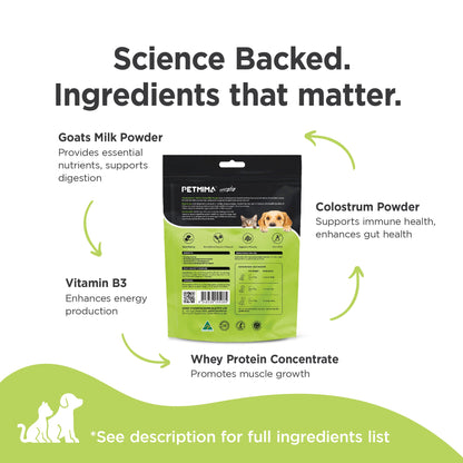 immune booster for cats with ingredients and benefits with PETMIMA Vitality Boost + NAD & Goats Milk Powder packaging